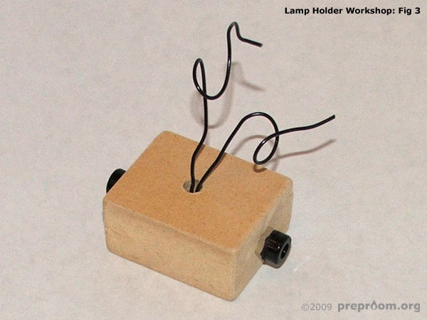 Fig 3: 4mm sockets inserted into MDF block